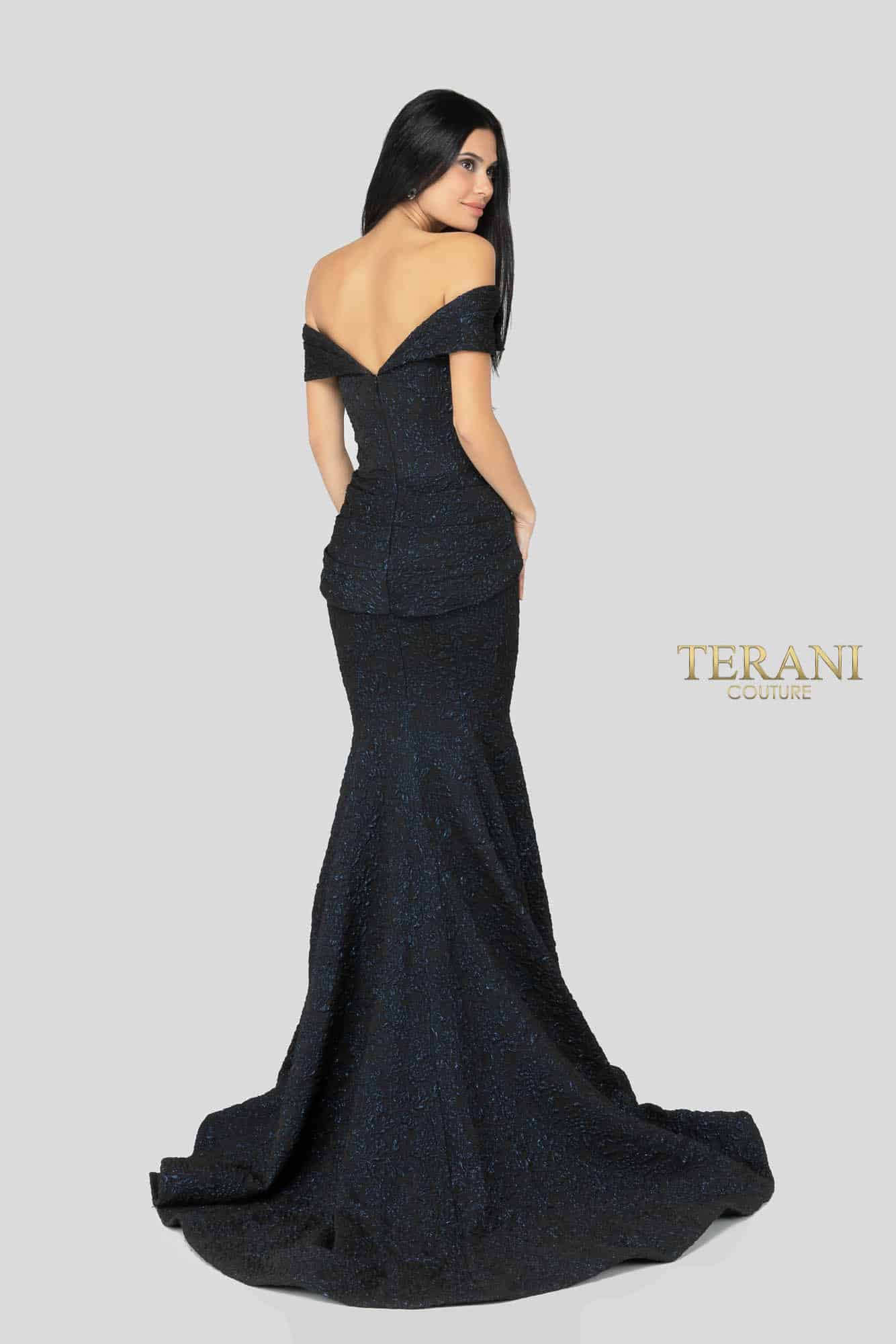 Terani Couture 1812M6657 Long Off The Shoulder Evening Gown