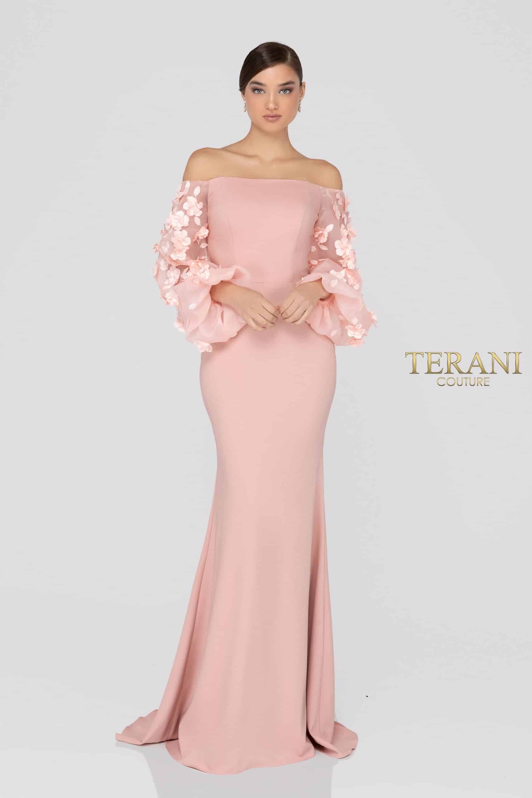 Terani Couture 1911E9128 Organza Sleeves Evening Dress