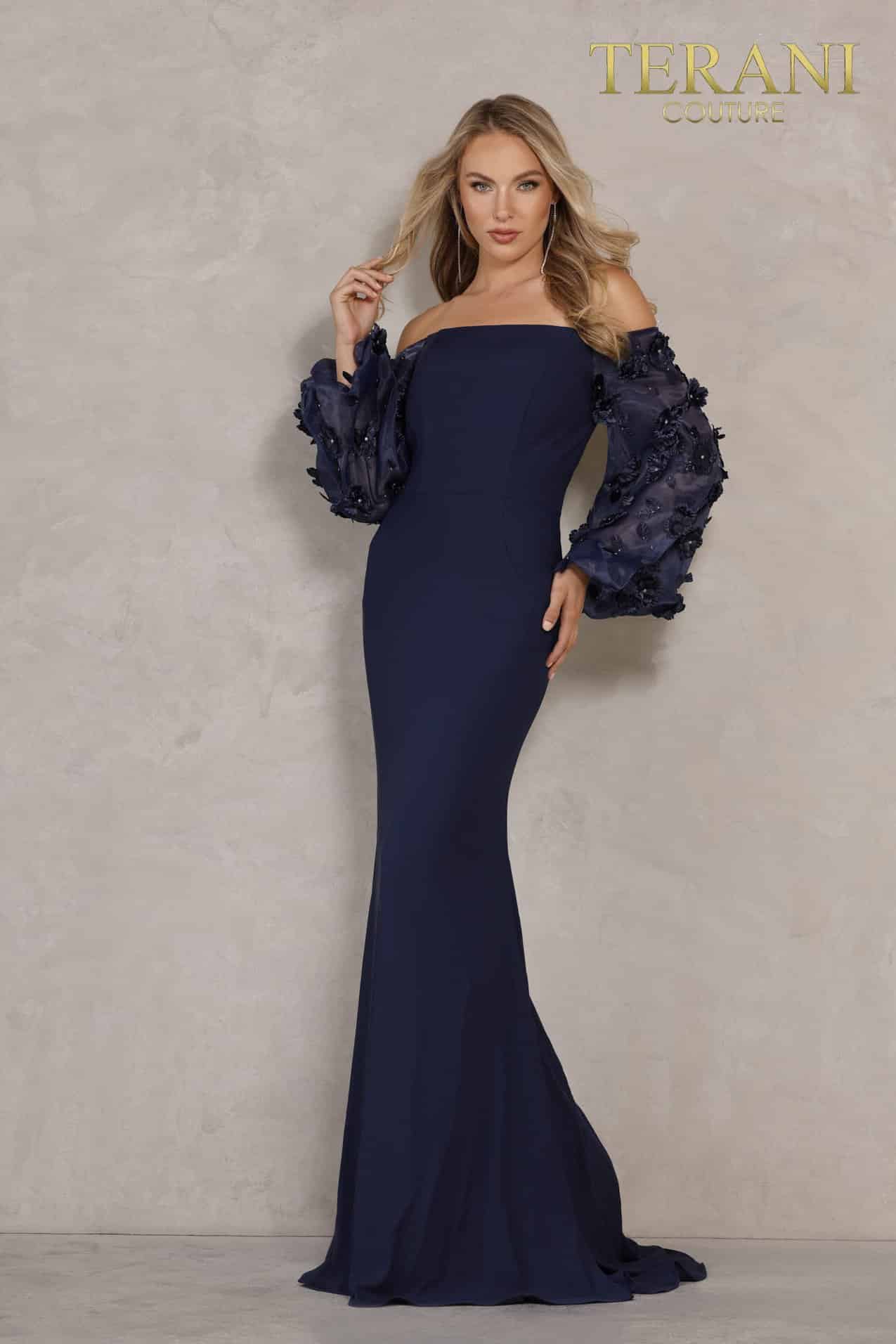 Terani Couture 1911E9128 Organza Sleeves Evening Dress