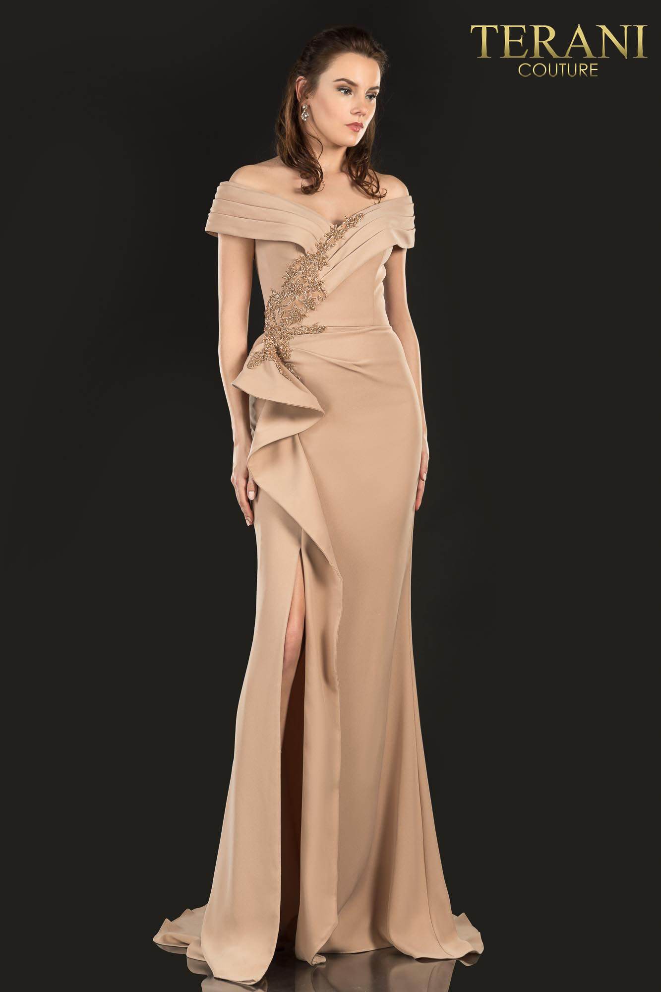 Terani Couture 2021M2986 Off Shoulder Formal Long Dress