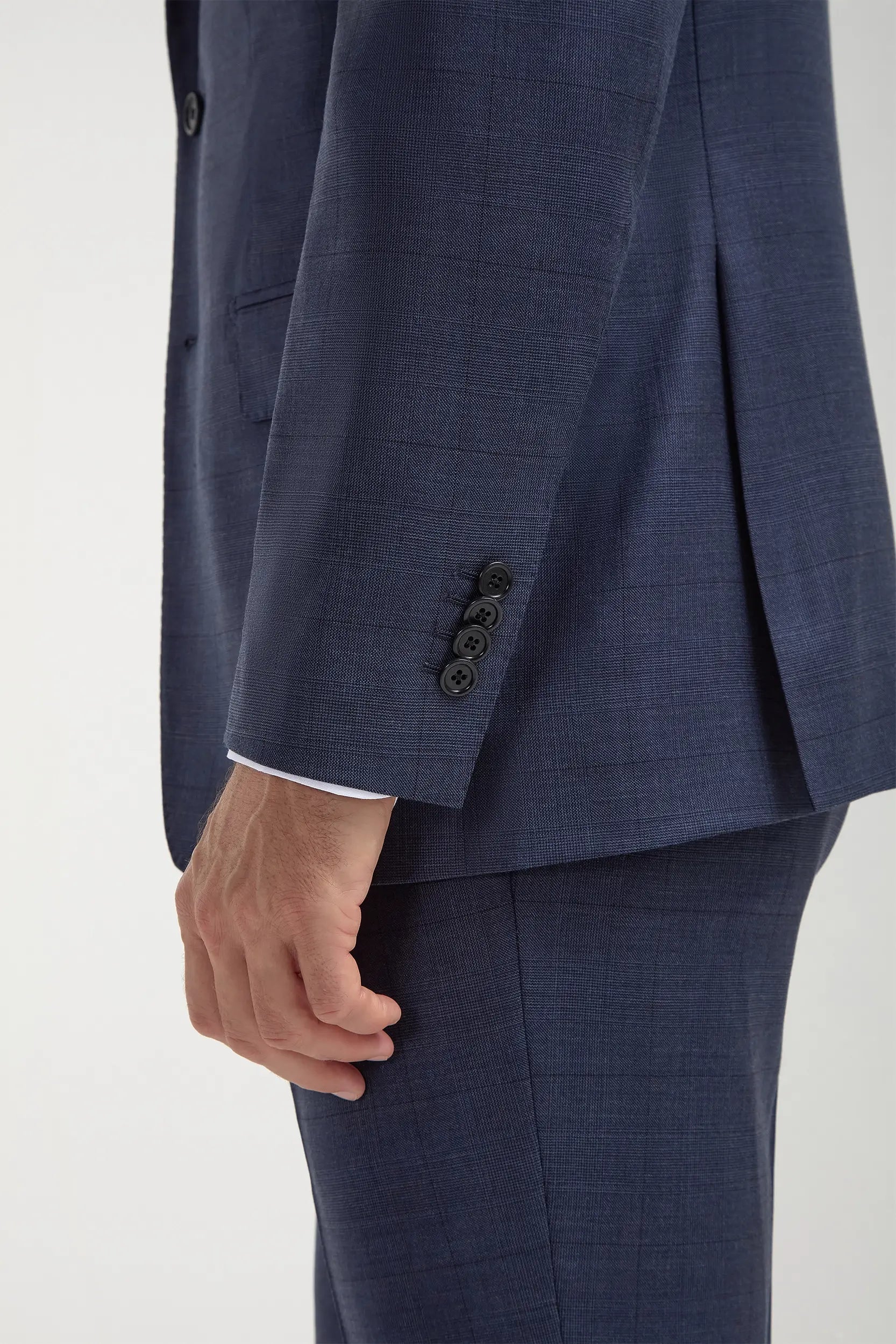 Blue Avio Prince of Wales Full Canvas suit - Made in Italy