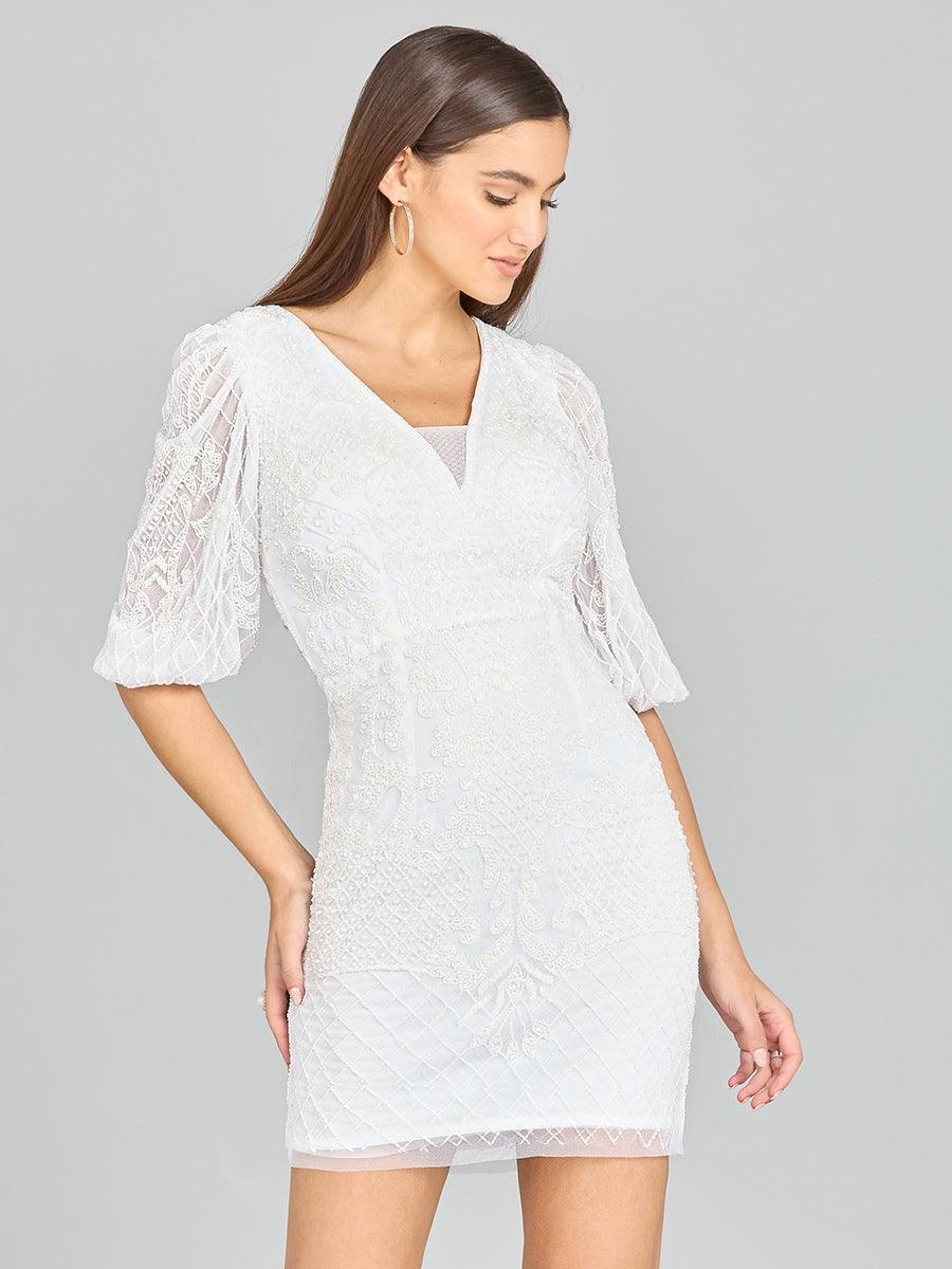 Lara Dresses 51118 Short Sleeve Beaded Wedding Dress