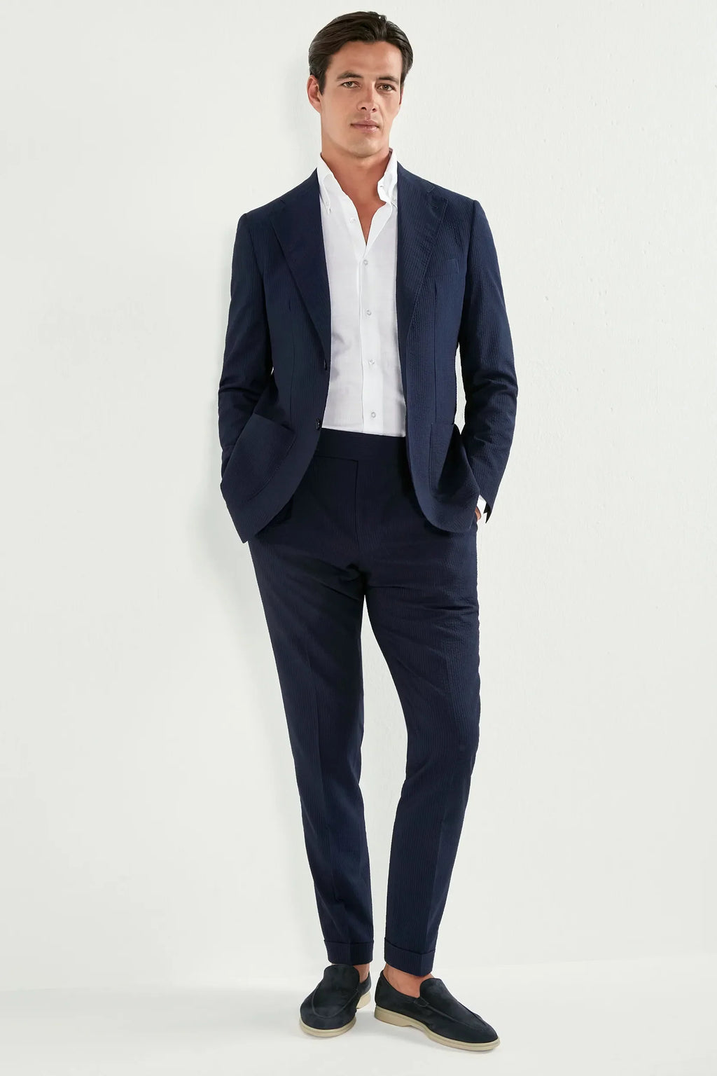 Blue wool and silk seersucker suit - Made in Italy