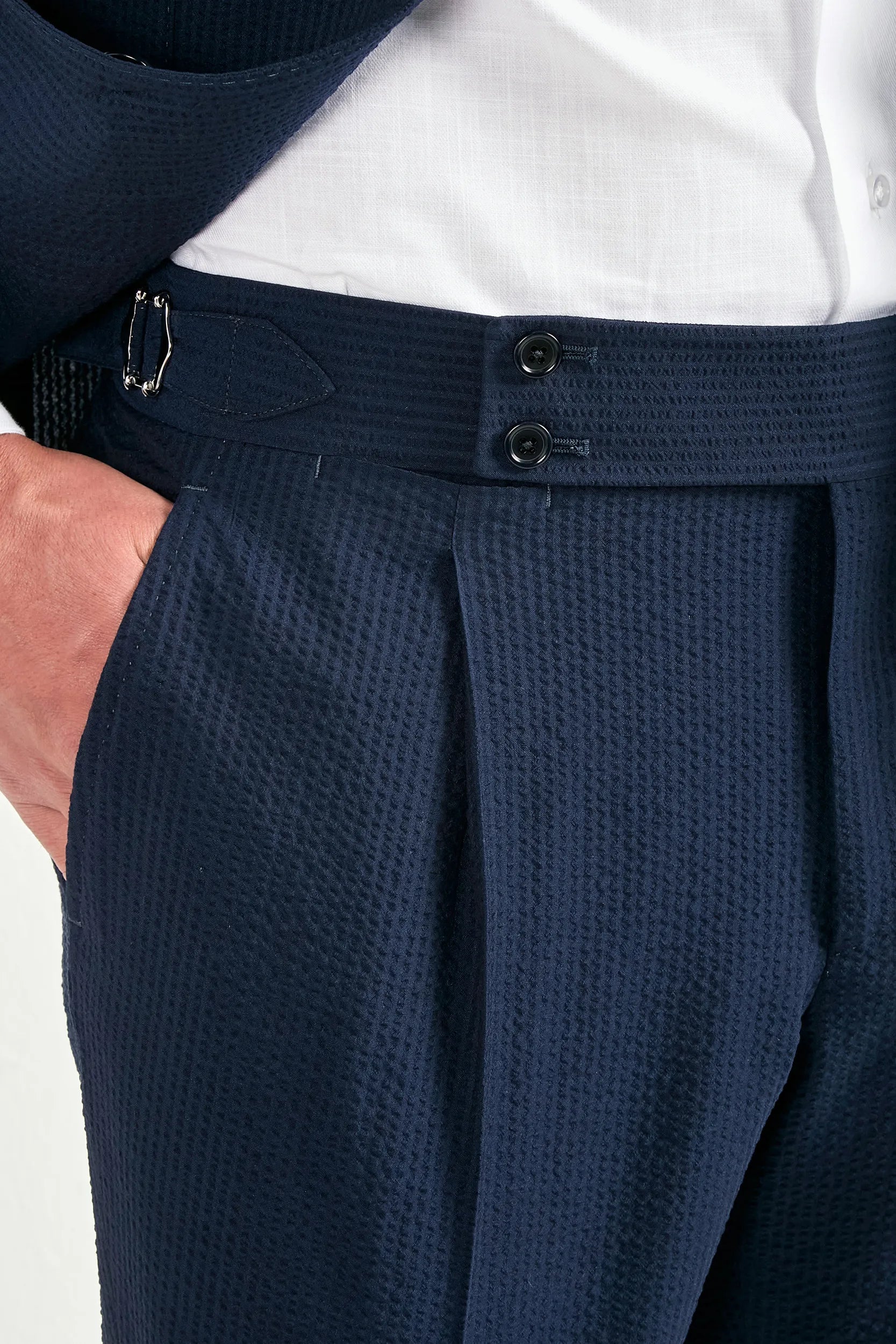Blue wool and silk seersucker suit - Made in Italy