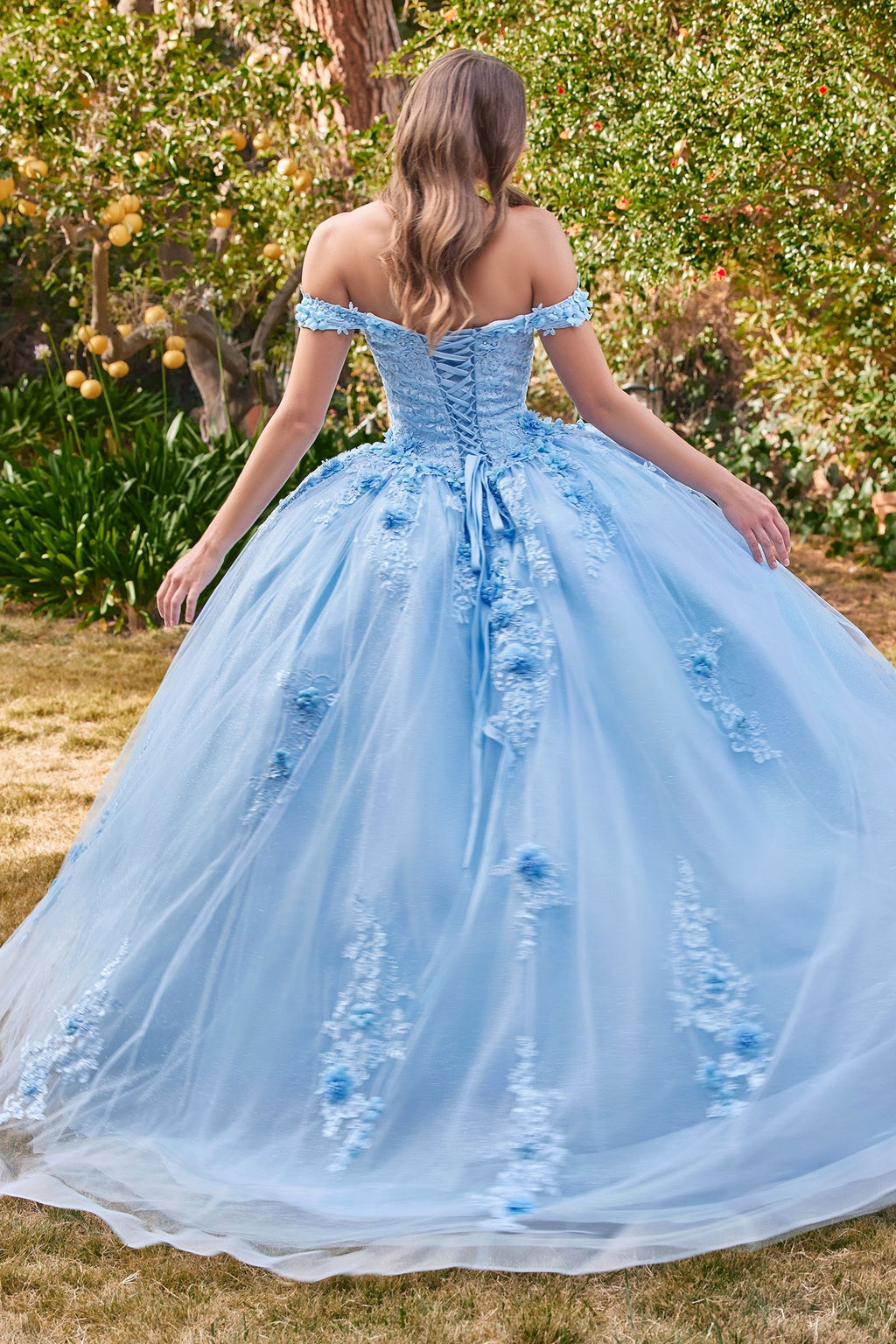 Long Floral Ball Gown Glitter Quinceañera Dress by LaDivine 15702