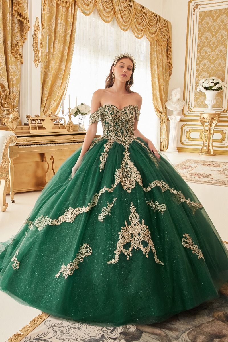 Long Applique Glitter Quinceañera Ball Gown by LaDivine 15711