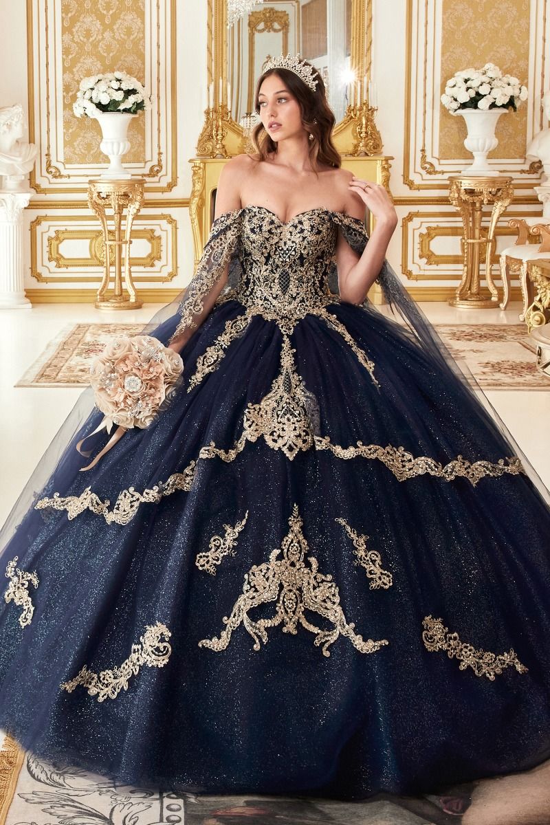 Long Applique Glitter Quinceañera Ball Gown by LaDivine 15711