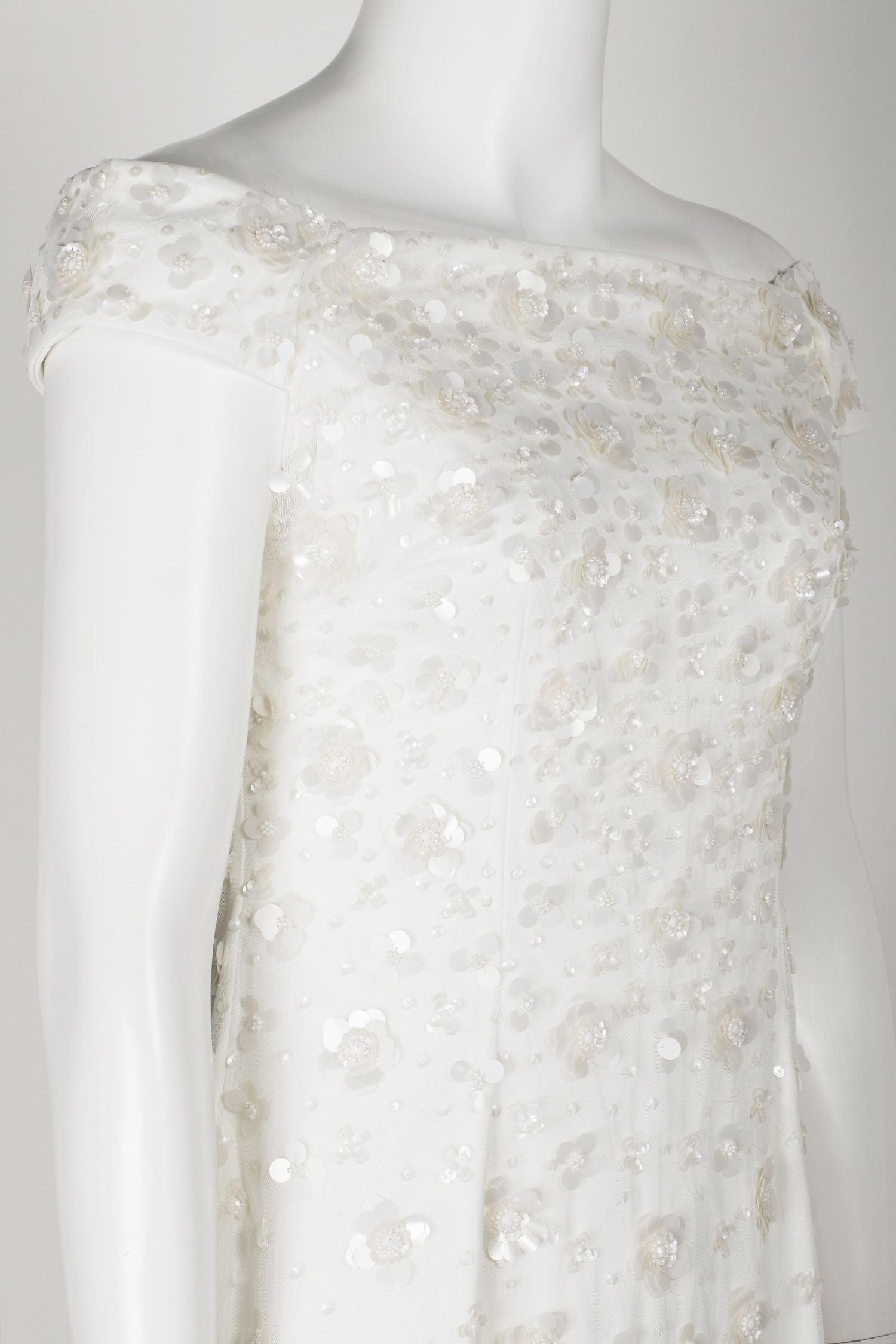 Adrianna Papell AP1E207584 Off-Shoulder Sequined Formal Mesh Dress