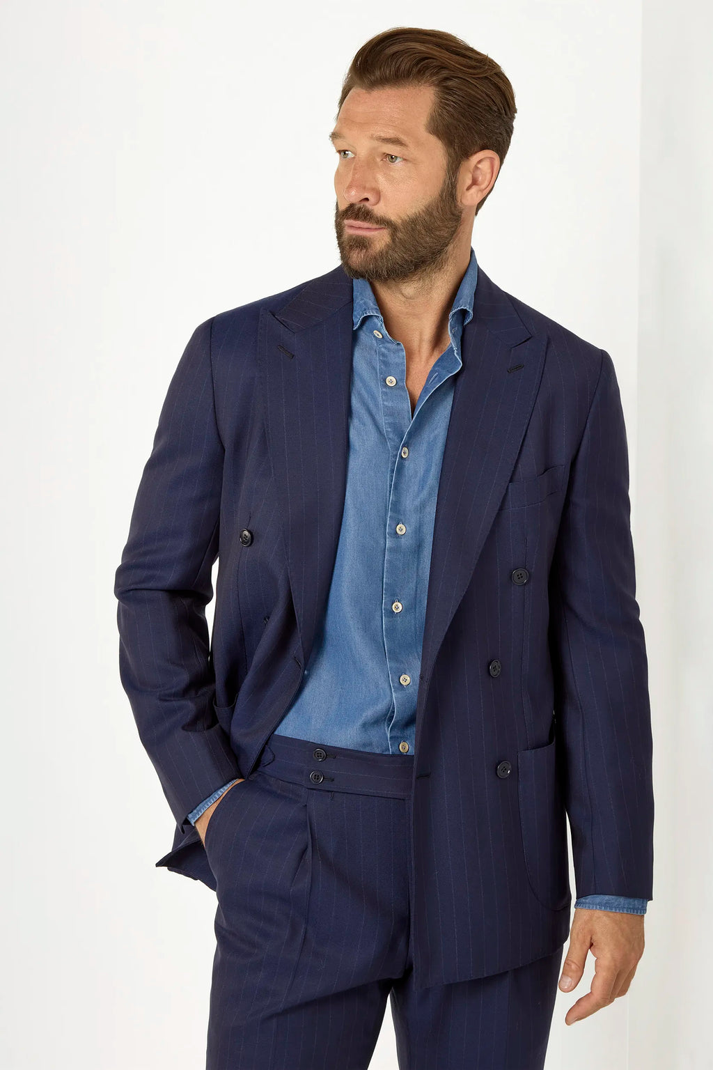 Blue striped double breasted suit - Made in Italy