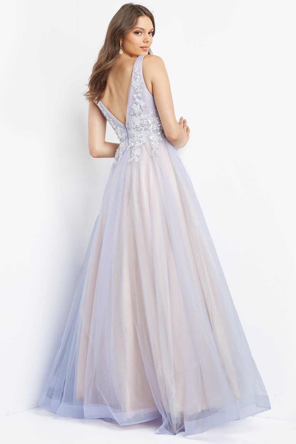 Jovani 07638 Sequin Long Plunging Neck Dress