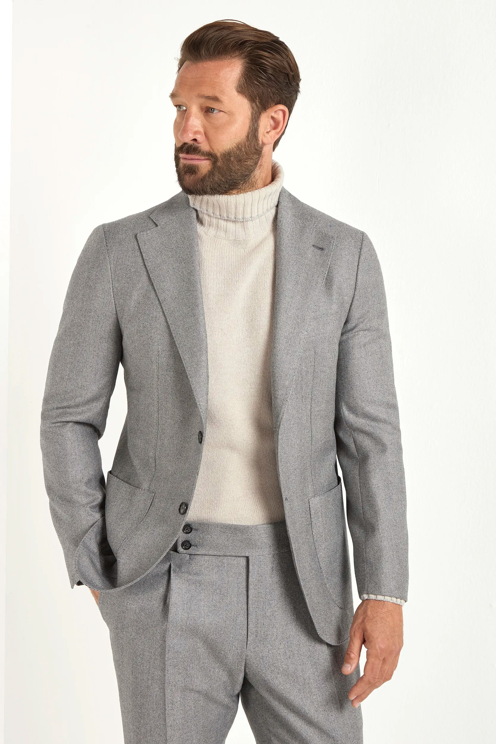 Light grey herringbone suit - Made in Italy