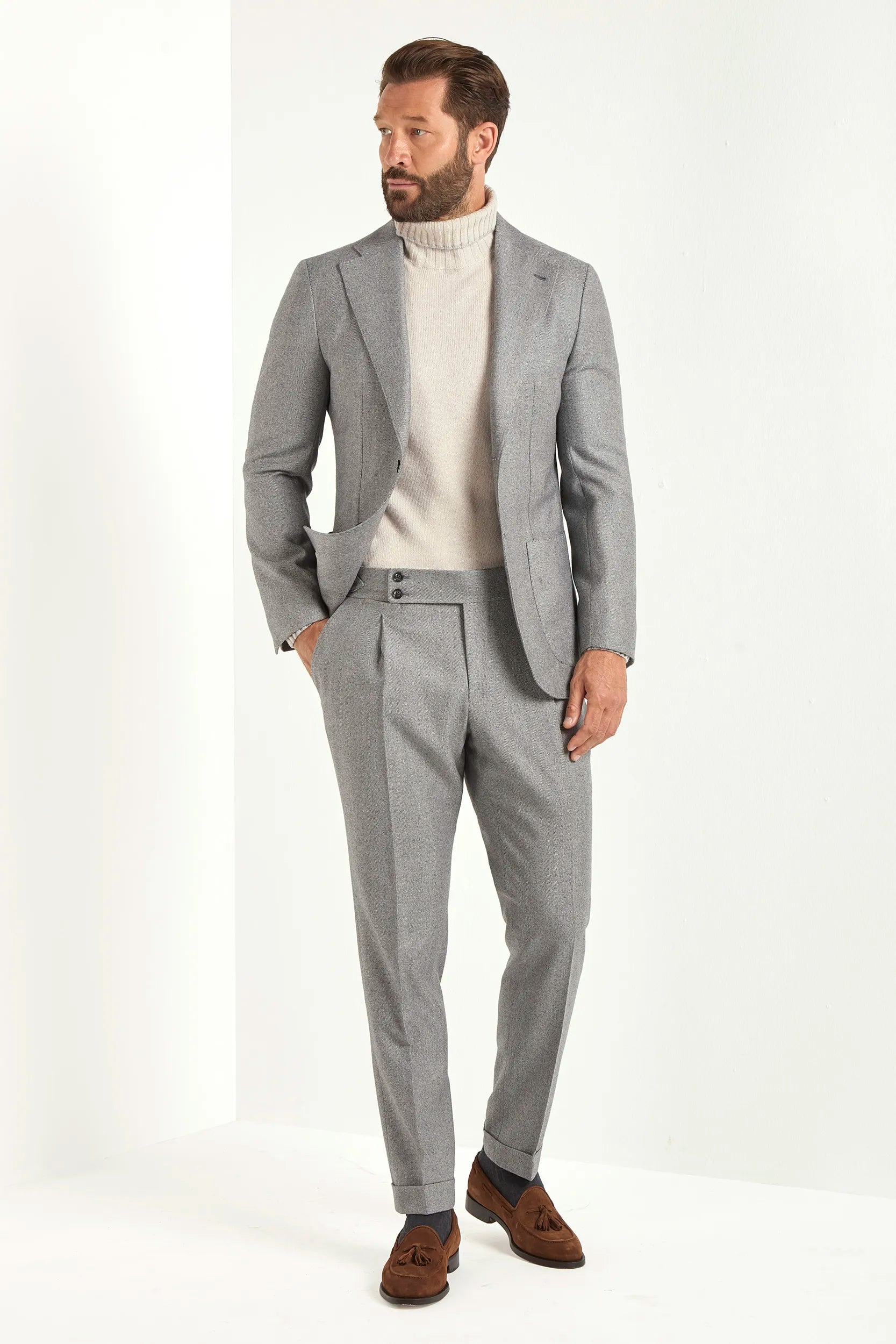 Light grey herringbone suit - Made in Italy