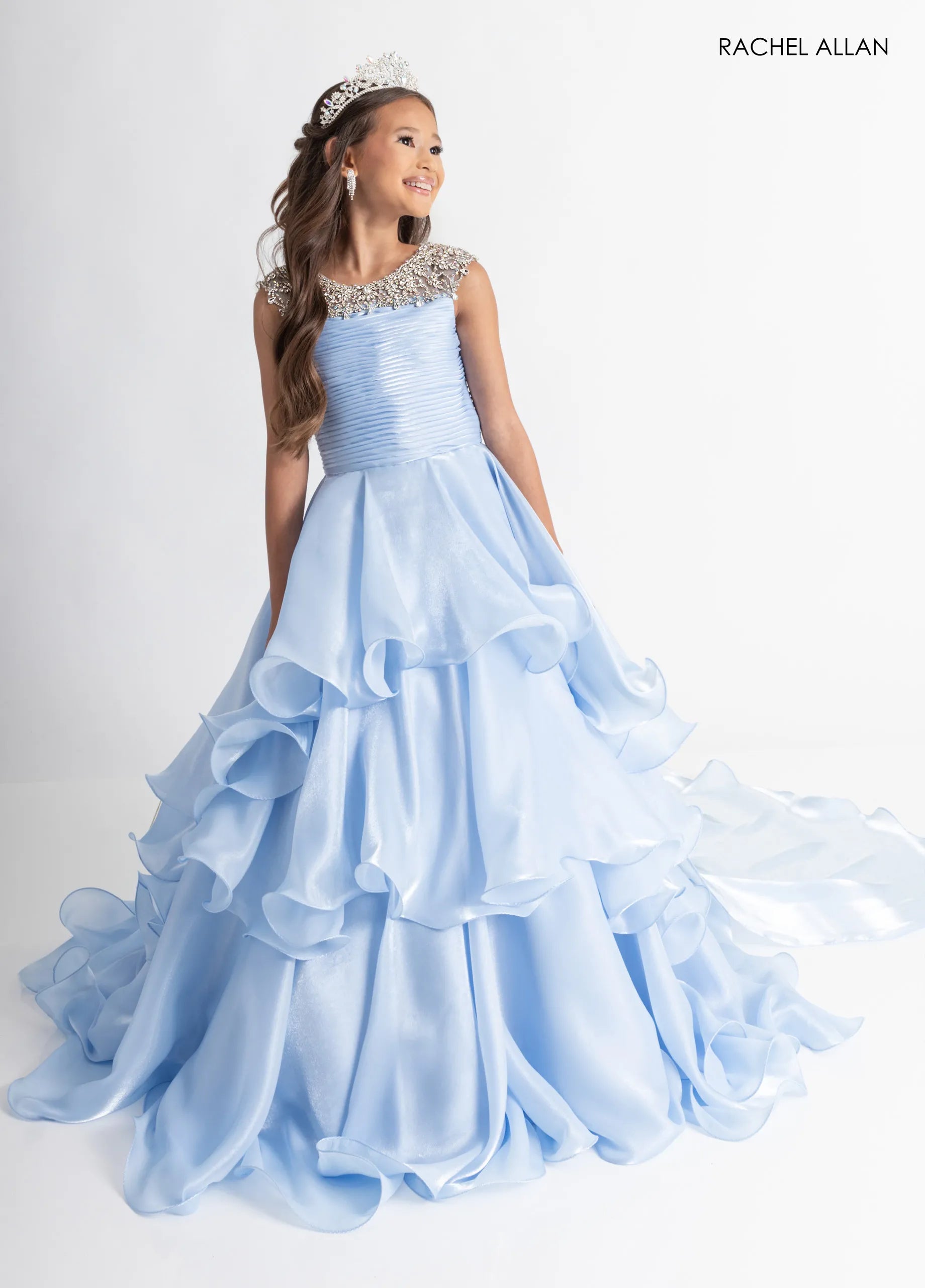 Jewel Neck Long Organza Flower Girl Dress by Rachel Allan 10310