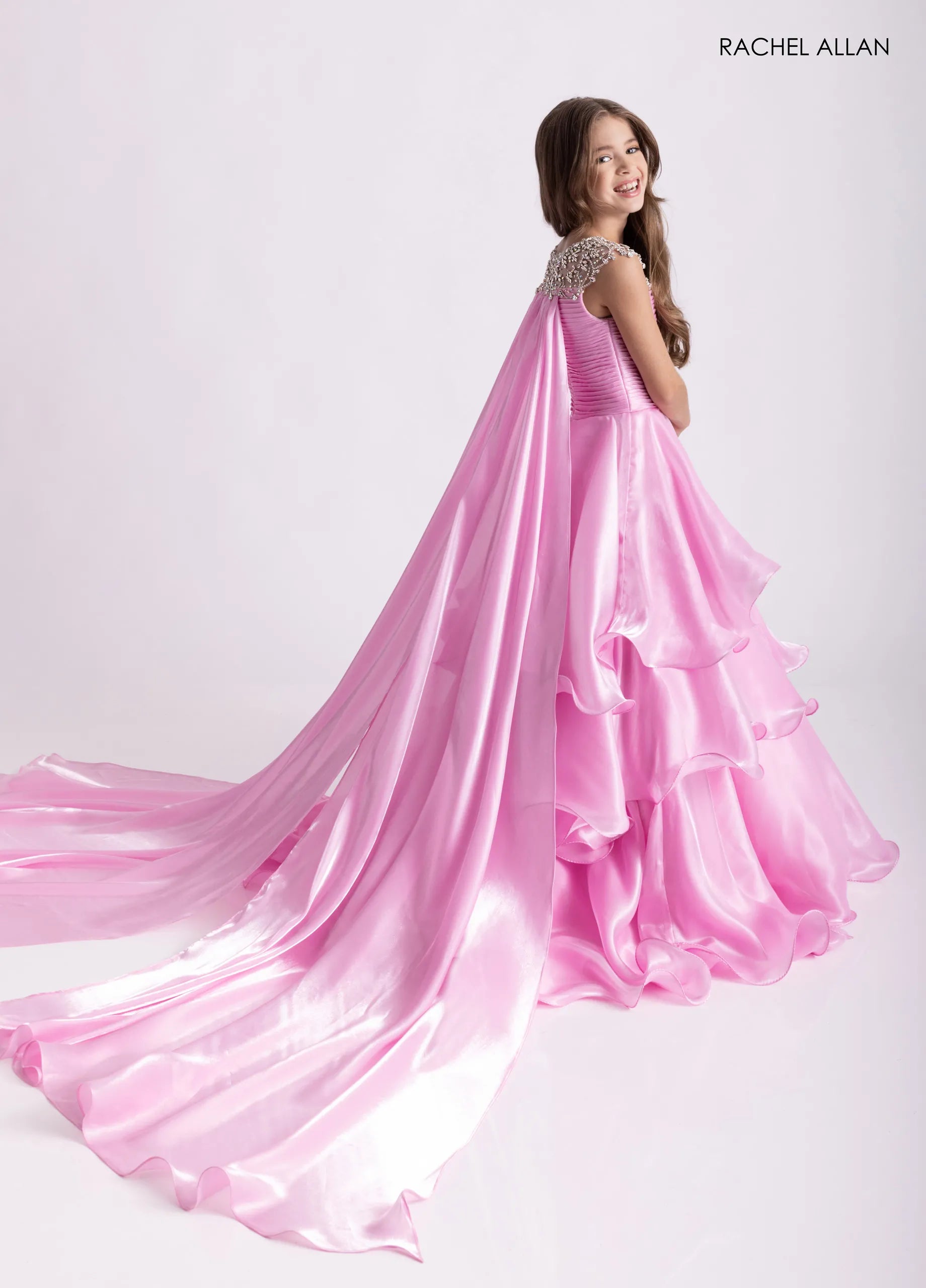 Jewel Neck Long Organza Flower Girl Dress by Rachel Allan 10310