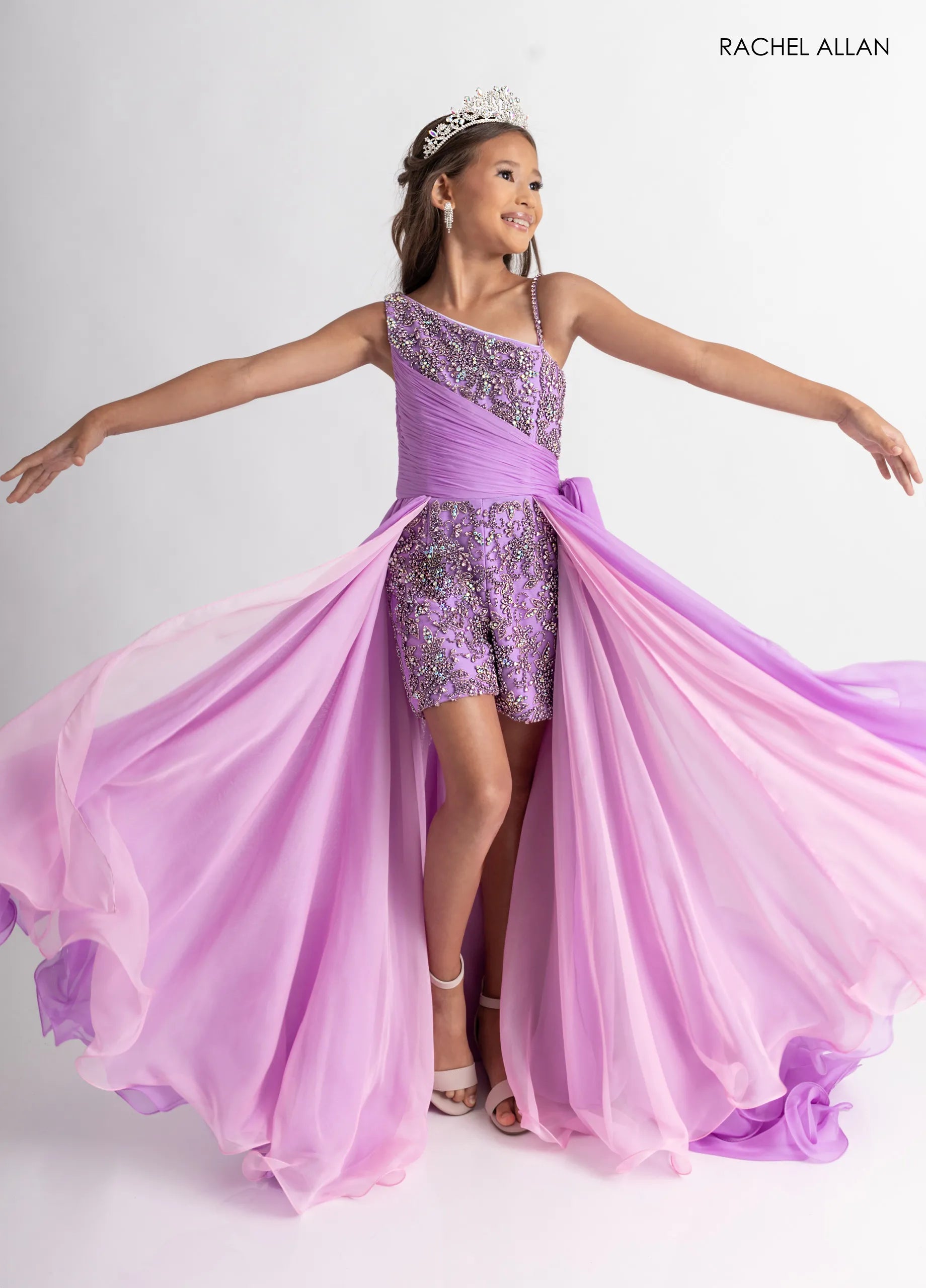 One-Shoulder Short Embellished Romper Gown by Rachel Allan 10311