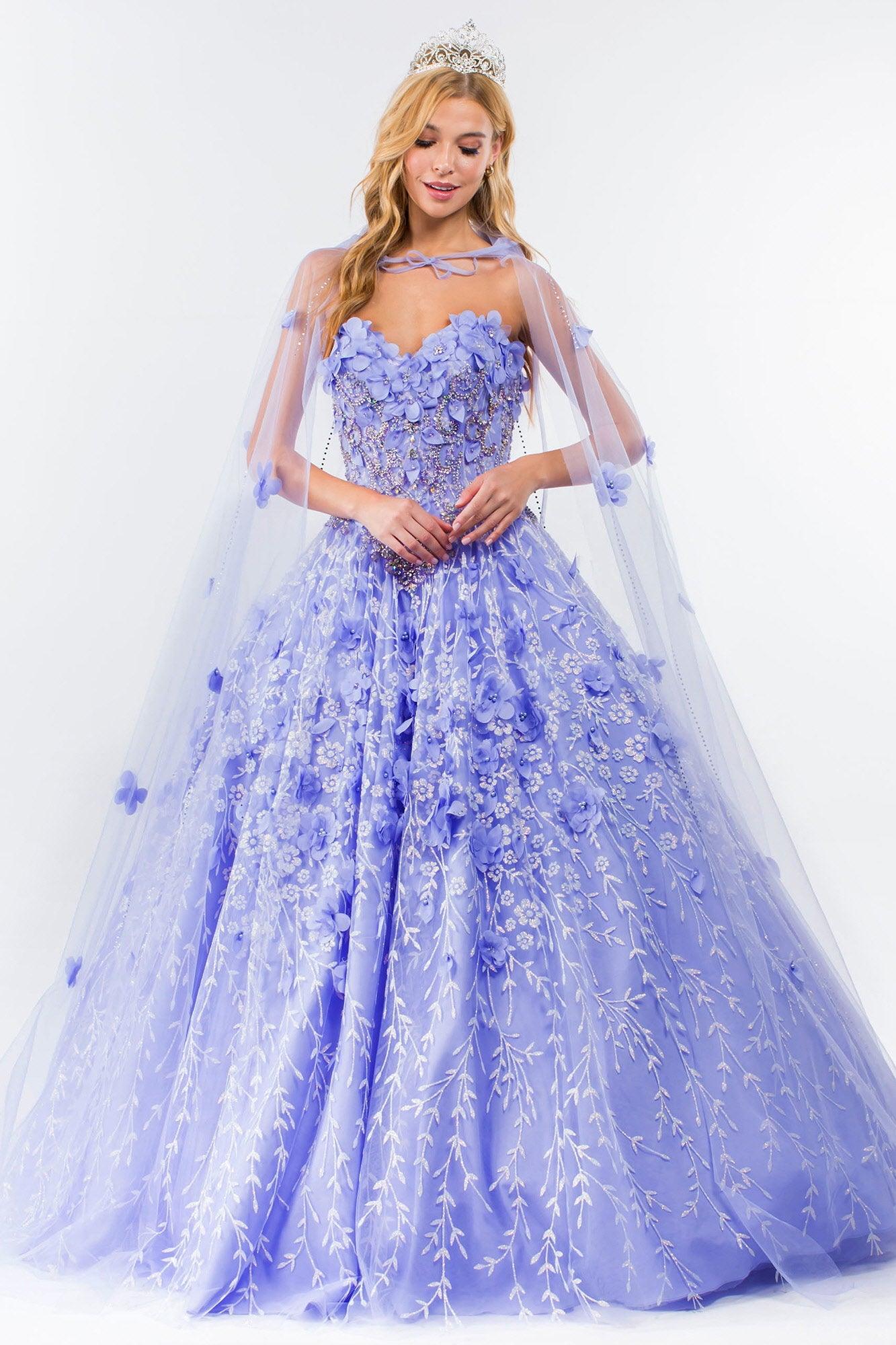 Strapless with Mesh Cape Quinceanera Dress