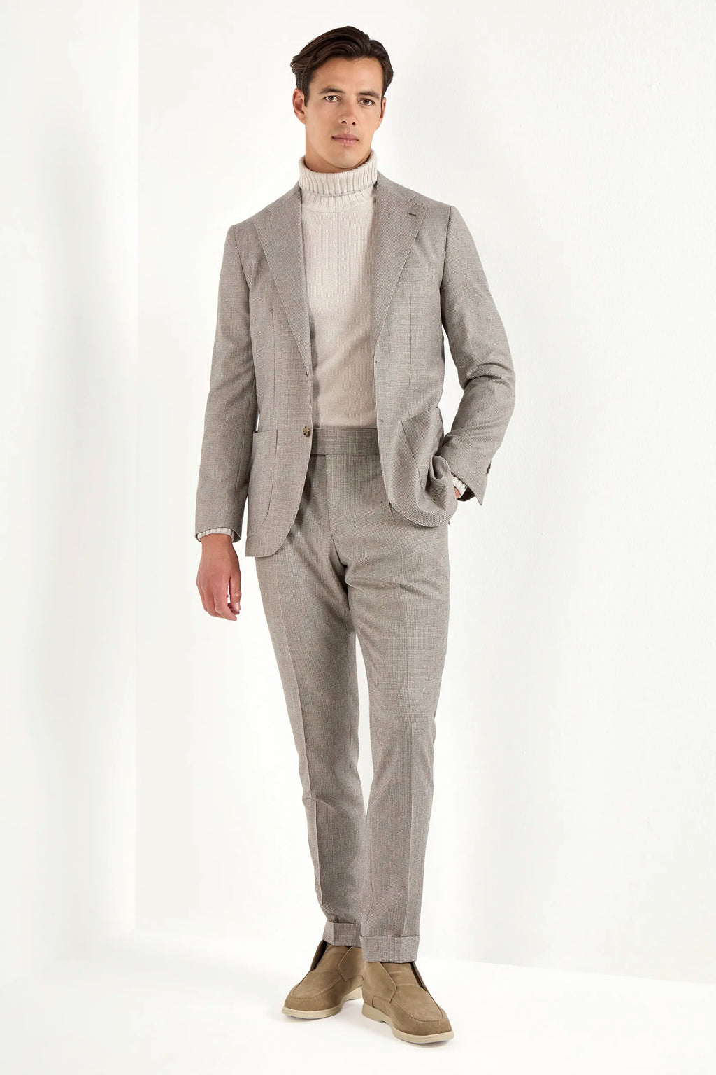Taupe houndstooth suit - Made in Italy